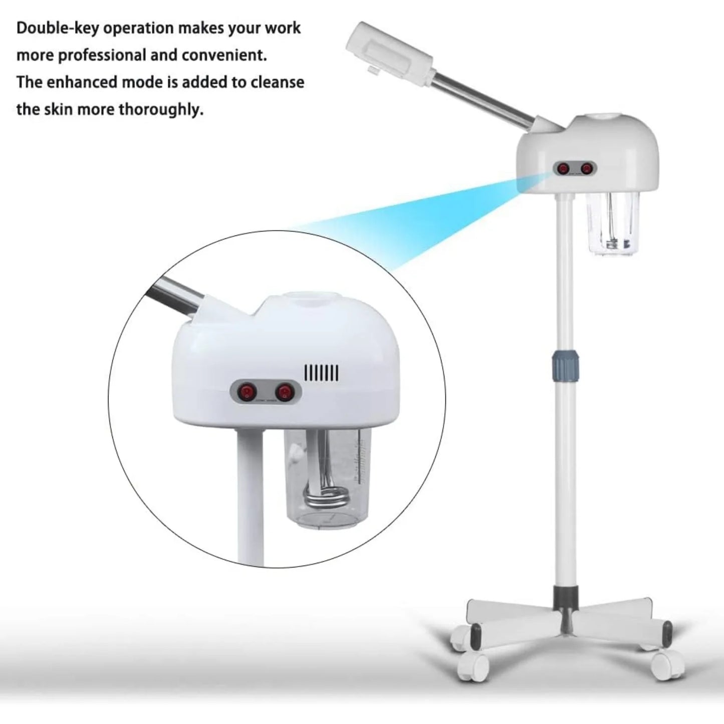 Professional Facial Steamer Steam Machine with 360 Degree Rotating Nozzle Cleanses Skin Unclogs Pores