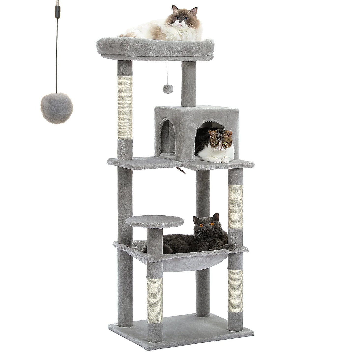 Cat Tree for Indoor Cats 5-Level Cat Tower for Large Cats
with Large Hammock Sisal Covered Scratching Posts Cozy Condo Top Perch