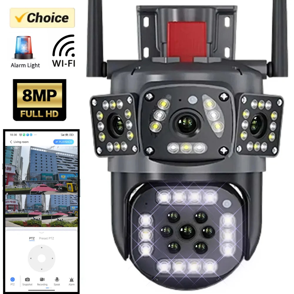 4K Dual Lens Screen Camera Outdoor Three Screens
Protection Motion Detection Outdoor IP CCTV Surveillance Cameras