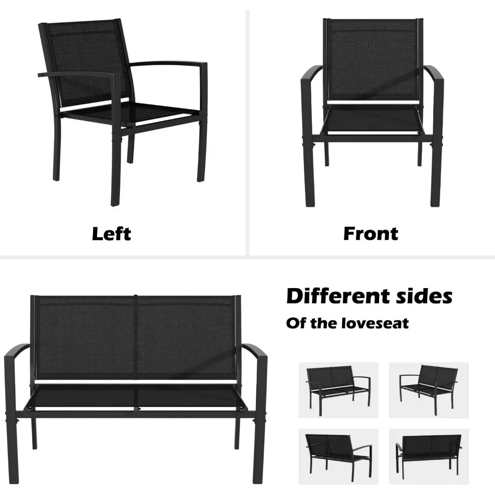 4 Pieces Patio Furniture Set, Outdoo, Black