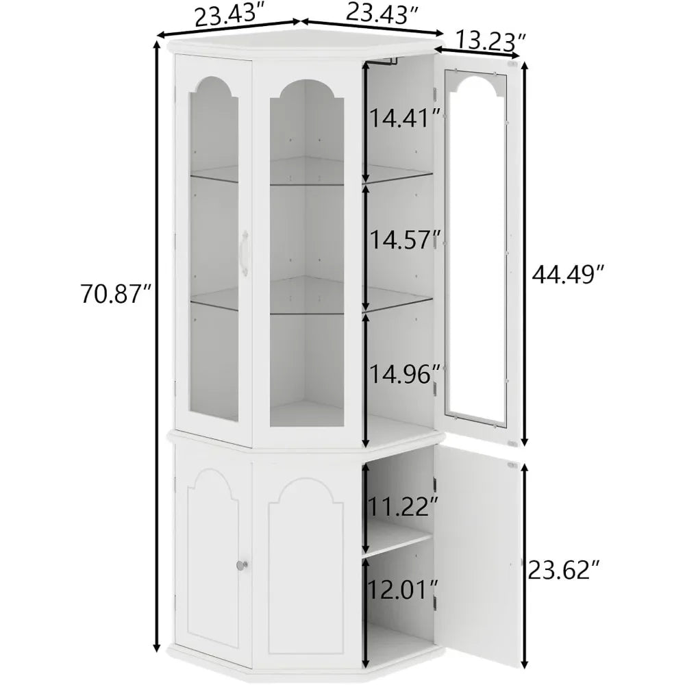 Corner Bar Cabinet w/LED Lights, Tall Modern Wine Cabinet with Tempered Glass Door
& Adjustable Shelves, Home Bar Liquor Storage