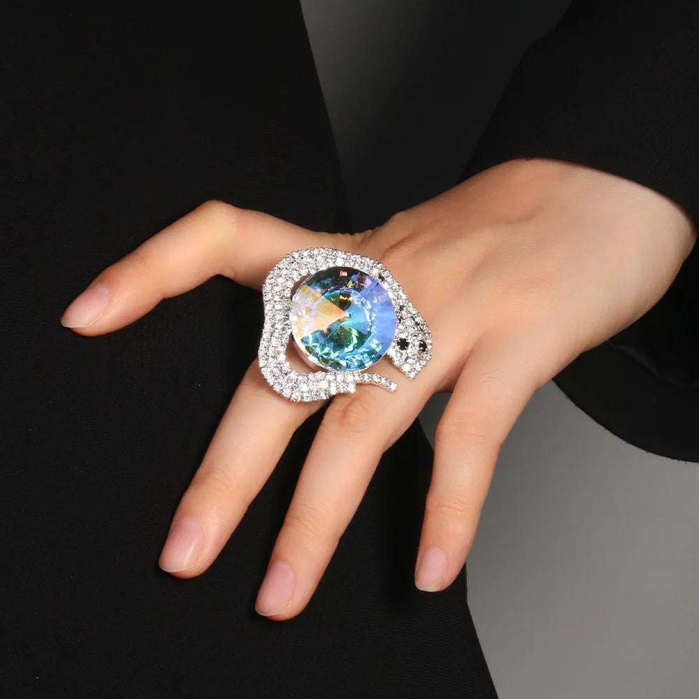 Snake Ring for Women Adjustable Rhinestones Jewelry Gifts Vintage Gothic