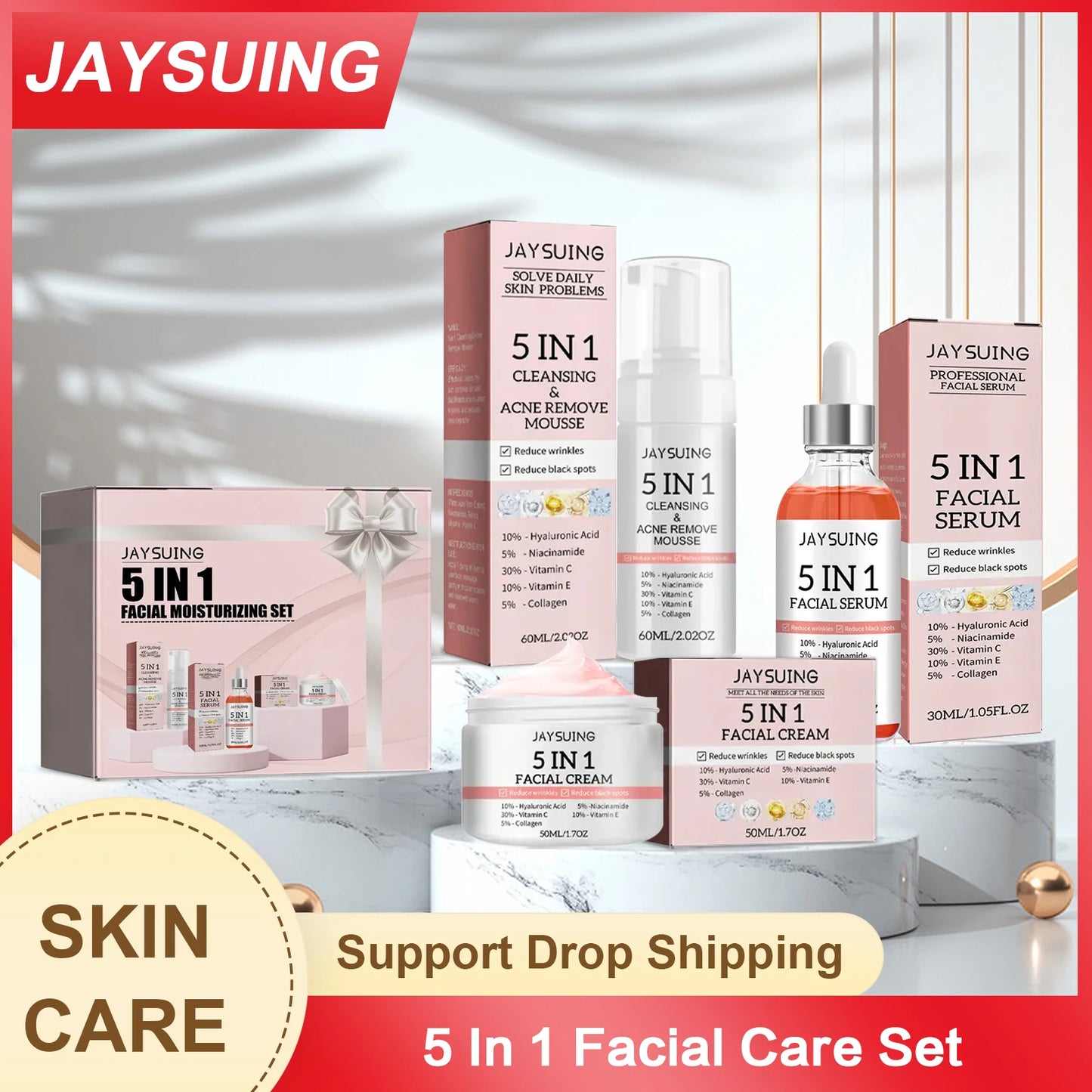 5 In 1 Anti Aging Serum Fade Fine Lines Tighten Remove Dark Spot Pore Shrinking