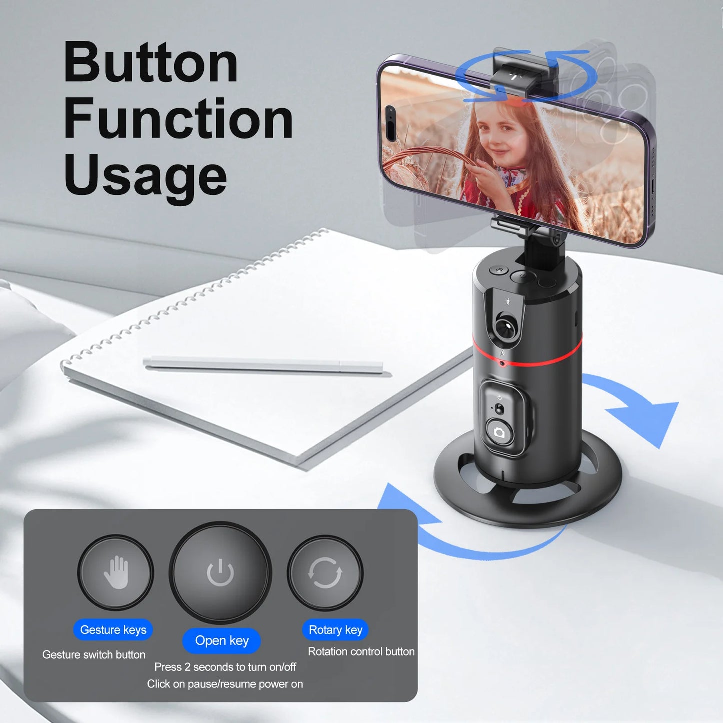 Selfieshow P02 Gimbal 360 Rotation AI Automatic Tracking Shooting Stabilizer
Detachable Phone Clip Mini Selfie Stick PhoneHolder