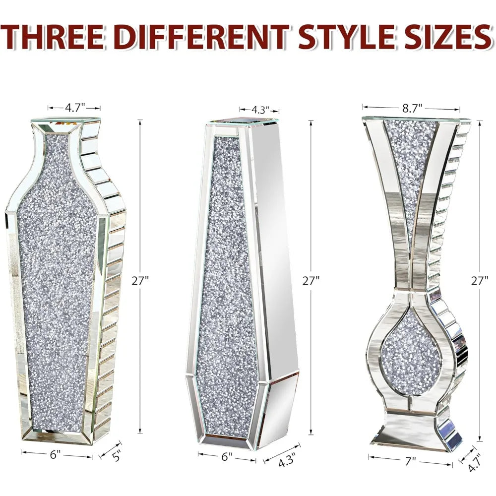 27" Tall Floor Crystal Vase Crushed Diamond