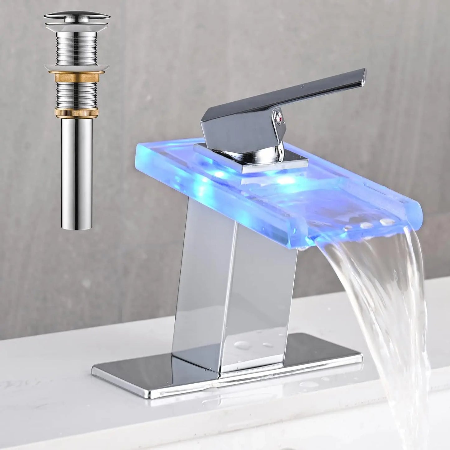 Bathroom Sink Faucet, Chrome Waterfall Single Hole Handle Vanity Faucets For Sinks