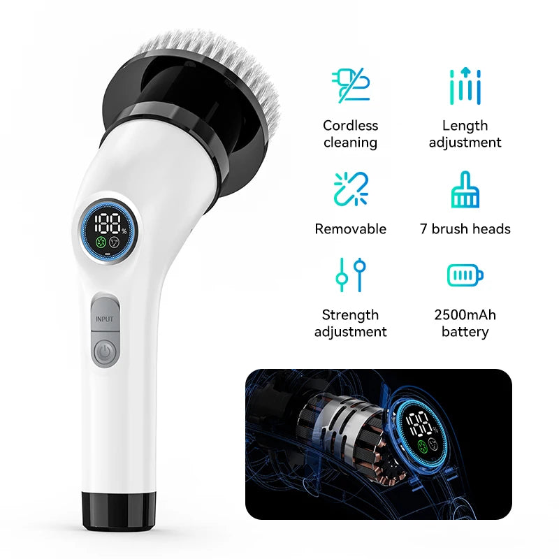Electric Spin Scrubber Cordless Cleaning Brush Shower Cleaning Brush with
7 Replaceable Brush Heads Power Scrubber 2 Gears Clean
