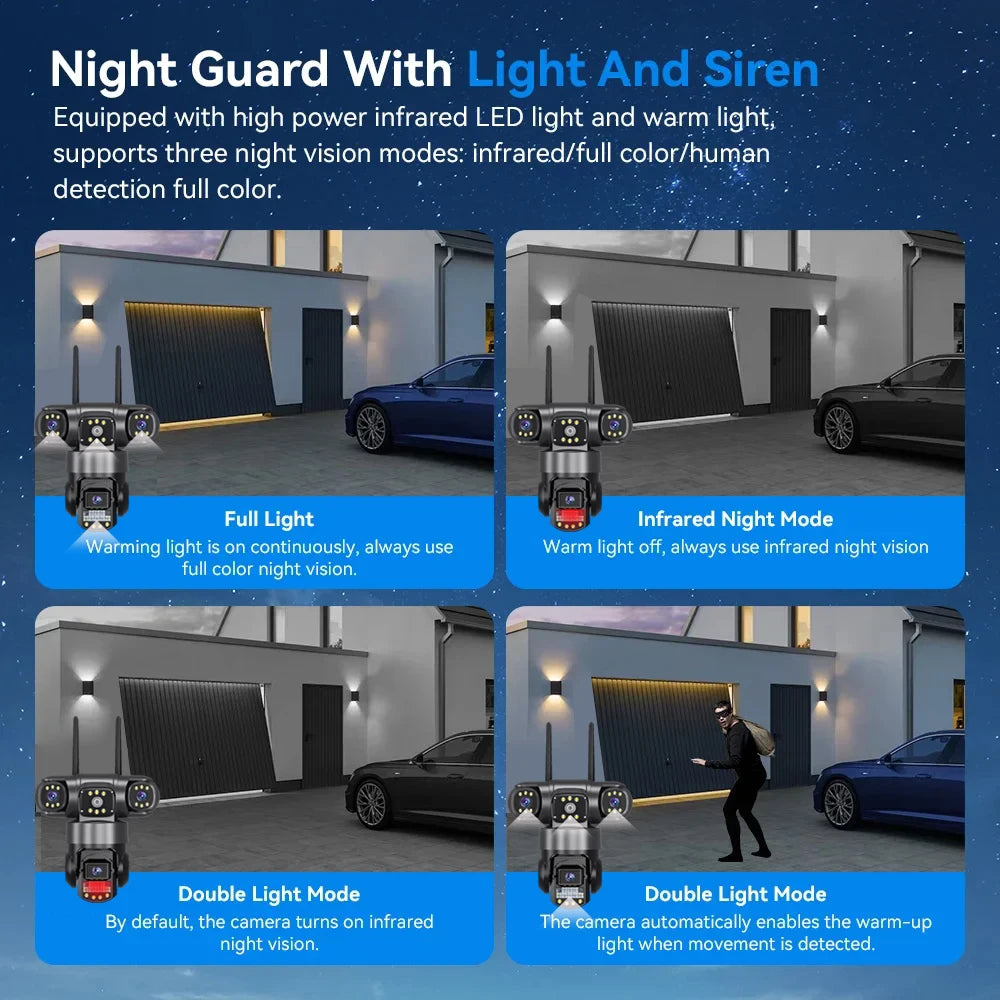 WiFi IP Camera Outdoor 12MP 6K Triple Lenses Triple Screens
Security Video Monitor Night Vision Waterproof CCTV Cameras