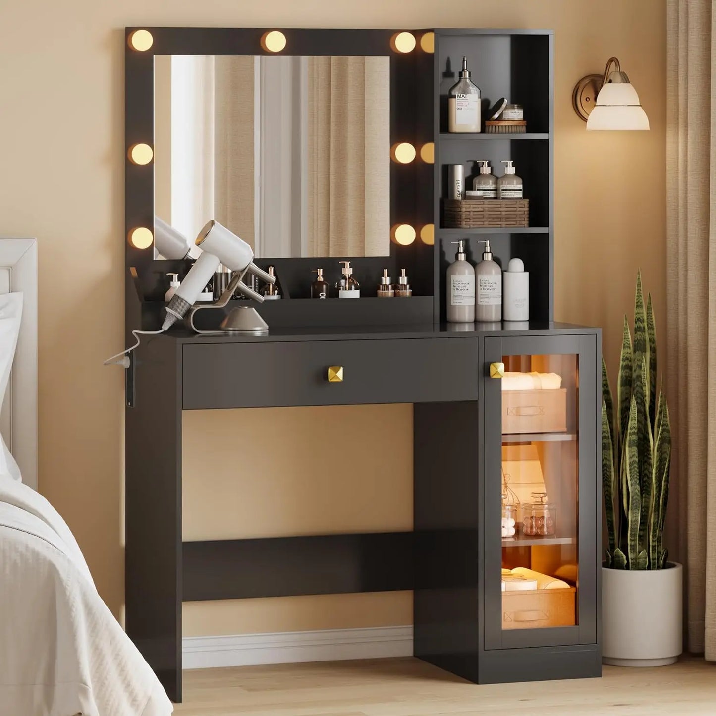 Vanity Desk with Mirror and 3 Adjustable Brightness