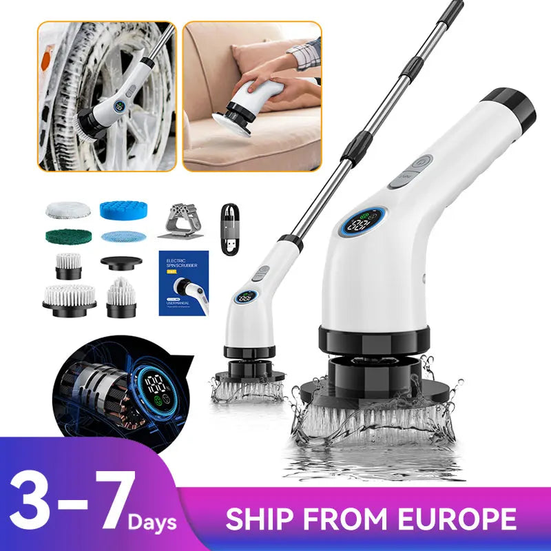 Electric Spin Scrubber Cordless Cleaning Brush Shower Cleaning Brush with
7 Replaceable Brush Heads Power Scrubber 2 Gears Clean