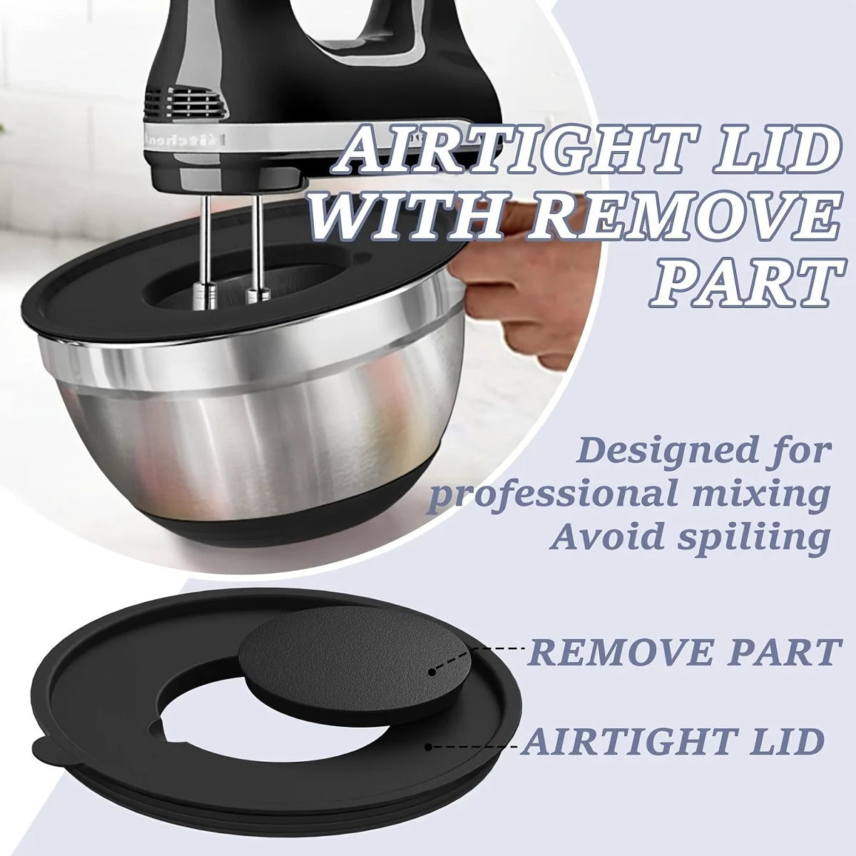 8pcs Mixing Bowls with Airtight Lids Stainless Steel Mixing Bowl Set,
Attachments Bottoms, Black Kitchen Bowls, Baking Serving