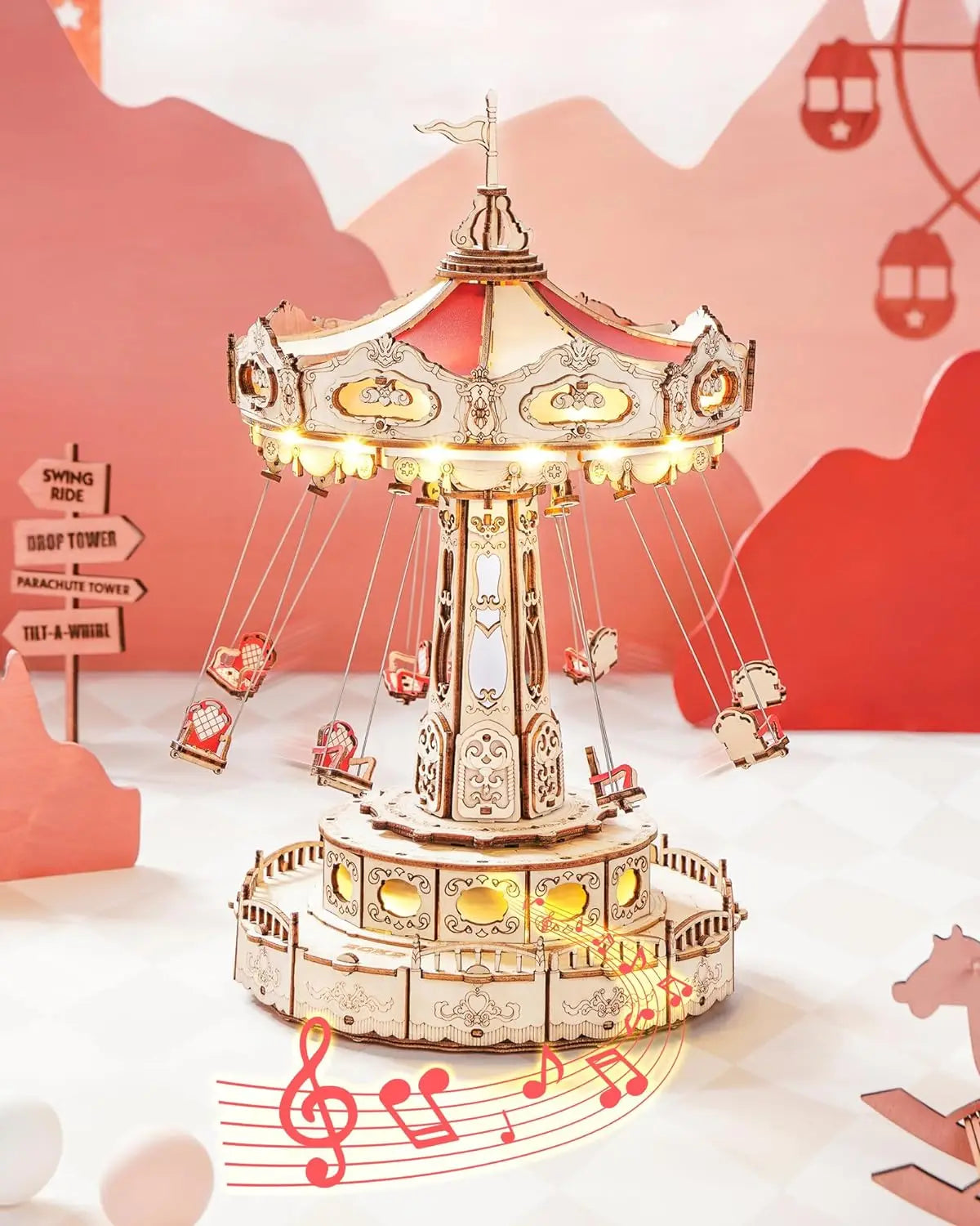 Magic Amusement Park Wooden Toys DIY Music Box Moveable 3D Wooden Puzzle