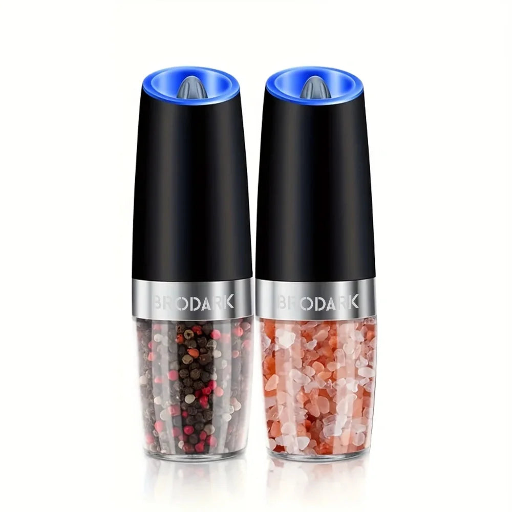 1/2pcs Gravity Electric Salt And Pepper Grinder Set,
Battery Powered LED Light One HandAutomatic Operation