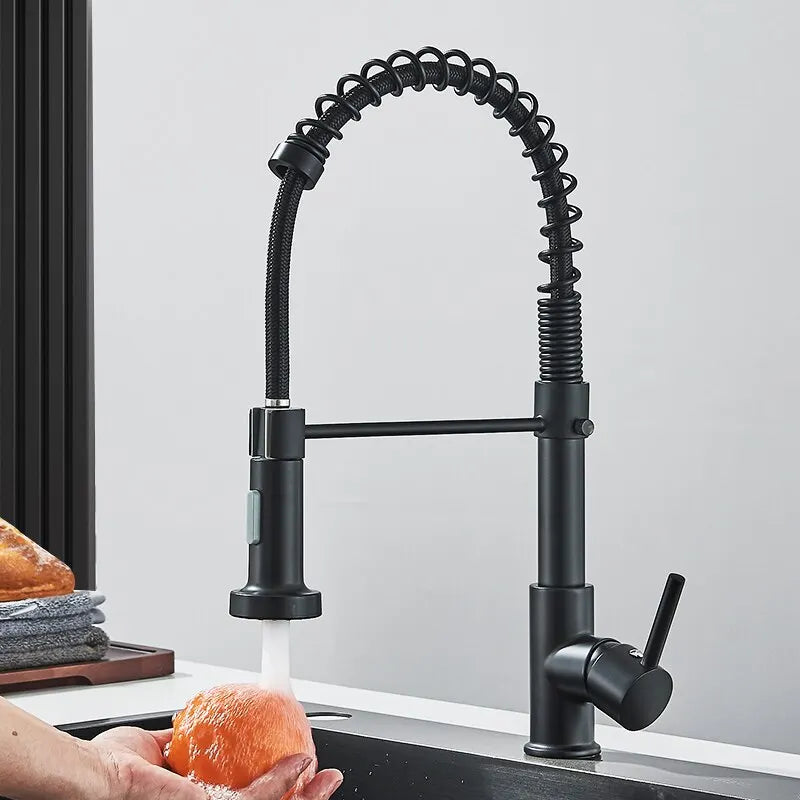 Matte Black Pull Down Kitchen Faucet Chrome Dual Modes Nozzle Hot Cold
Water Mixer Crane Tap Brass Spring Kitchen Sink Faucets