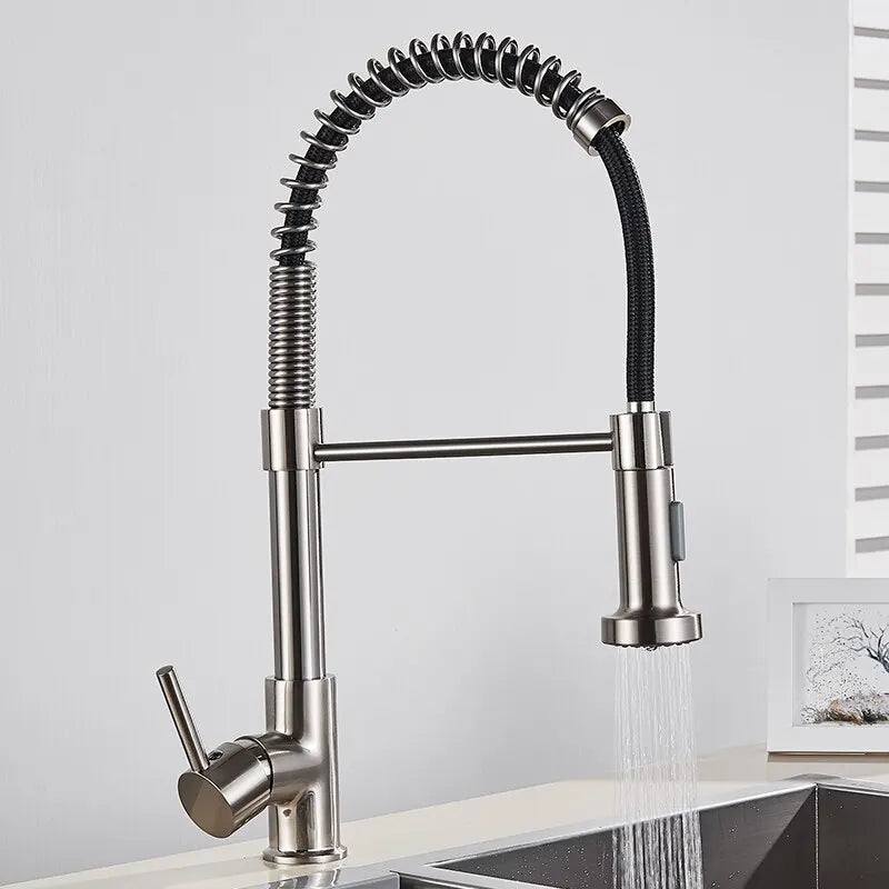 Matte Black Pull Down Kitchen Faucet Chrome Dual Modes Nozzle Hot Cold
Water Mixer Crane Tap Brass Spring Kitchen Sink Faucets