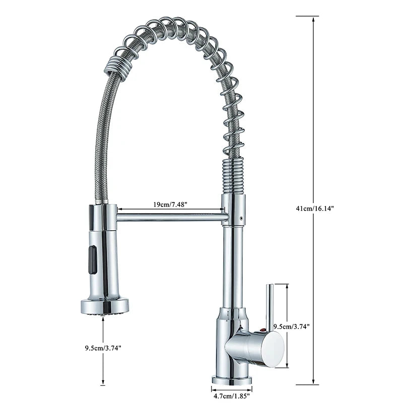 Chrome Spring Pull Down Kitchen Faucets
Stream Spray Head Hot Cold Water Tap Stainless Steel