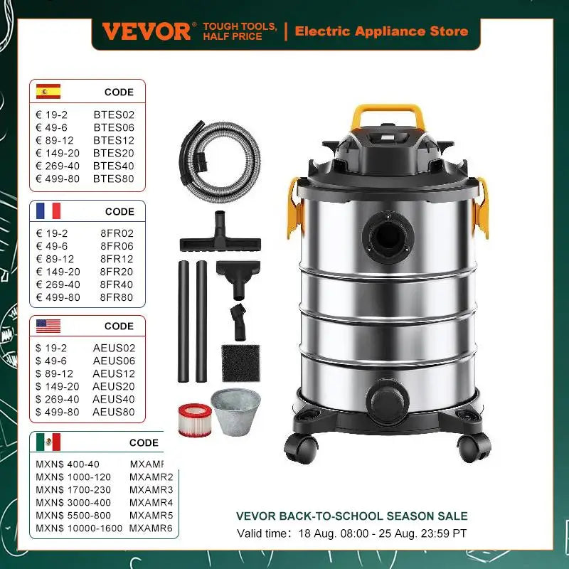 VEVOR Stainless Steel Wet Dry Shop Vacuum Wet Dry Vac Powerful Suction