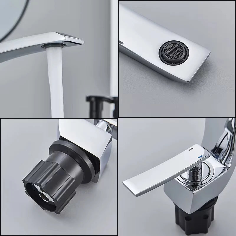 Brass Bathroom Faucet Basin Sink Faucet Single Handle Cold and Hot Mixer T
aps Beautiful Curve Design Deck installation