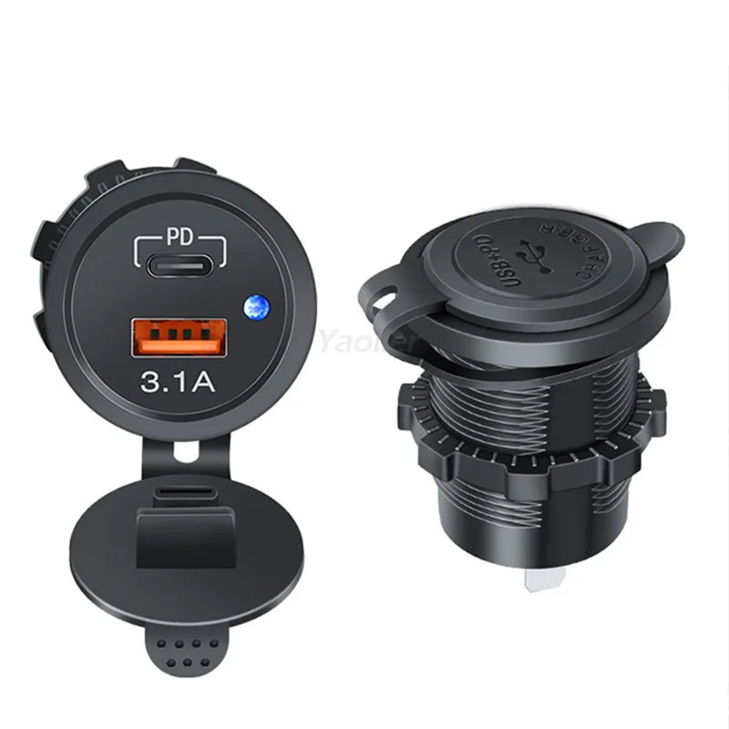 Newest Motorcycle Car 2025 Charger LED Light USB Type-C Charger
Power Socket Cigarette Lighter Waterproof for Car Truck ATV Boat