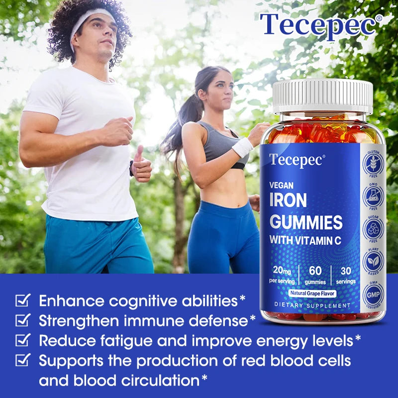 Vegetarian Vitamin C + Iron Gummies, Iron Supplement for Red Blood Cell Energy Levels, , Circulation Support