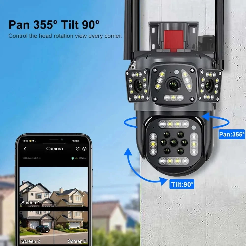 4K Dual Lens Screen Camera Outdoor Three Screens
Protection Motion Detection Outdoor IP CCTV Surveillance Cameras