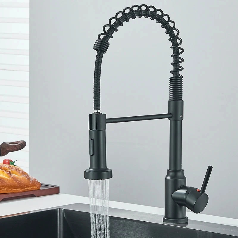 Chrome Spring Pull Down Kitchen Faucets
Stream Spray Head Hot Cold Water Tap Stainless Steel