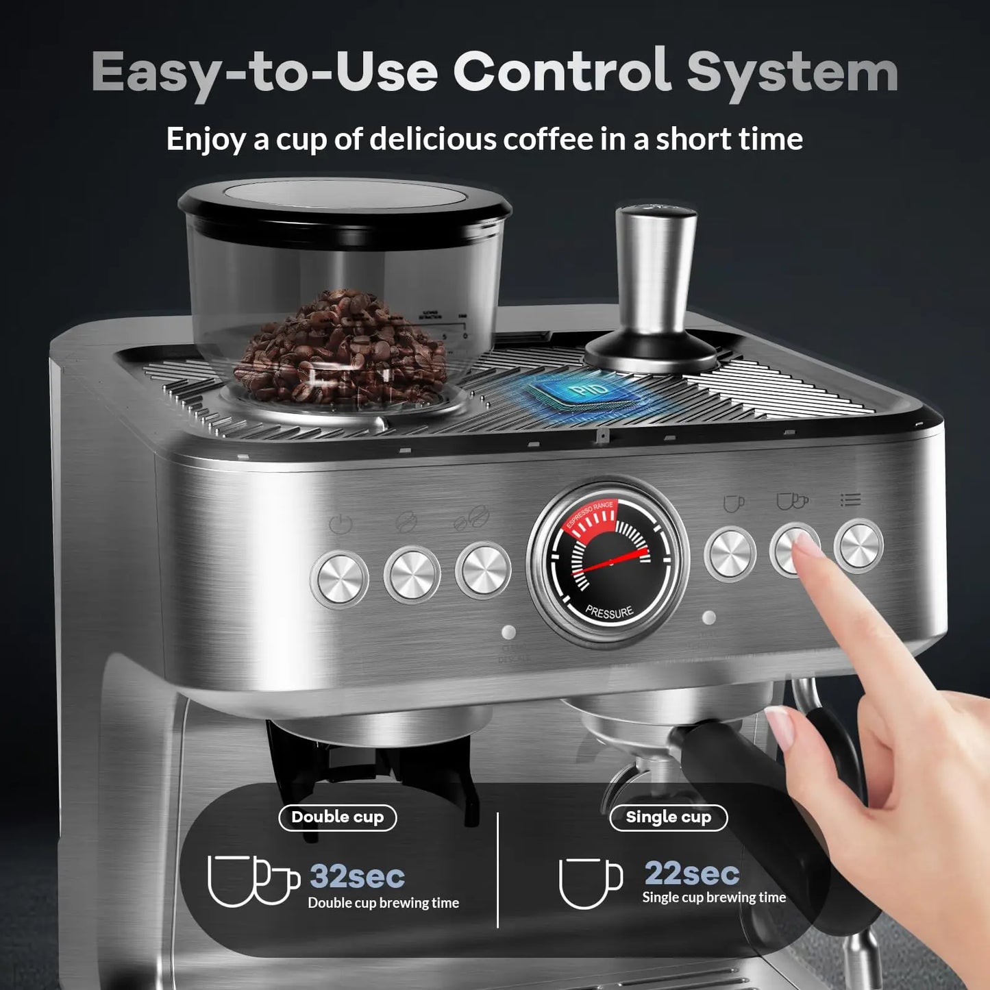 Espresso Coffee Maker With Grinder
20 Bar Stainless Steel Professional Espresso Coffee Maker With Milk Frother, 2.8L Water Tank