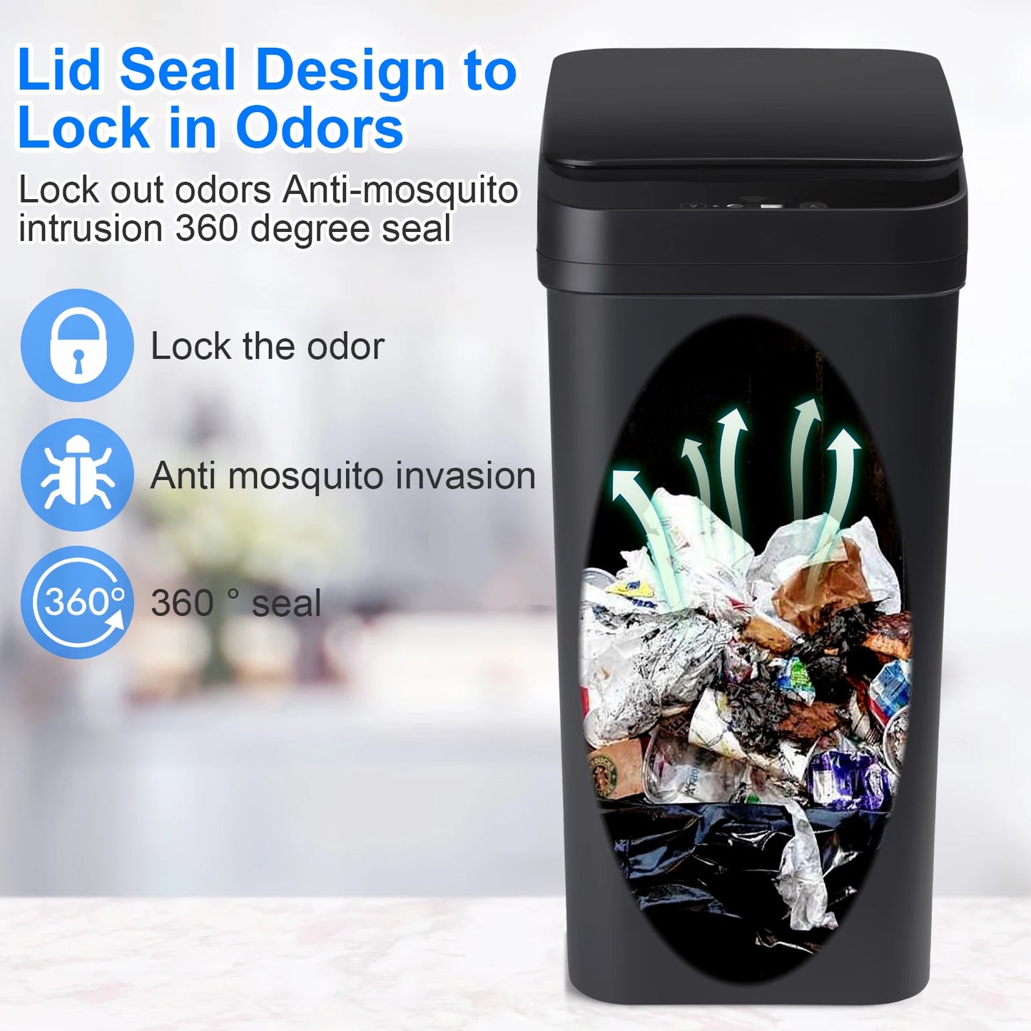 2 Pack 12L Bathroom Automatic Trash Can Touchless Motion Sensor
Slim Garbage Can Lid for Bedroom Living room Office Black