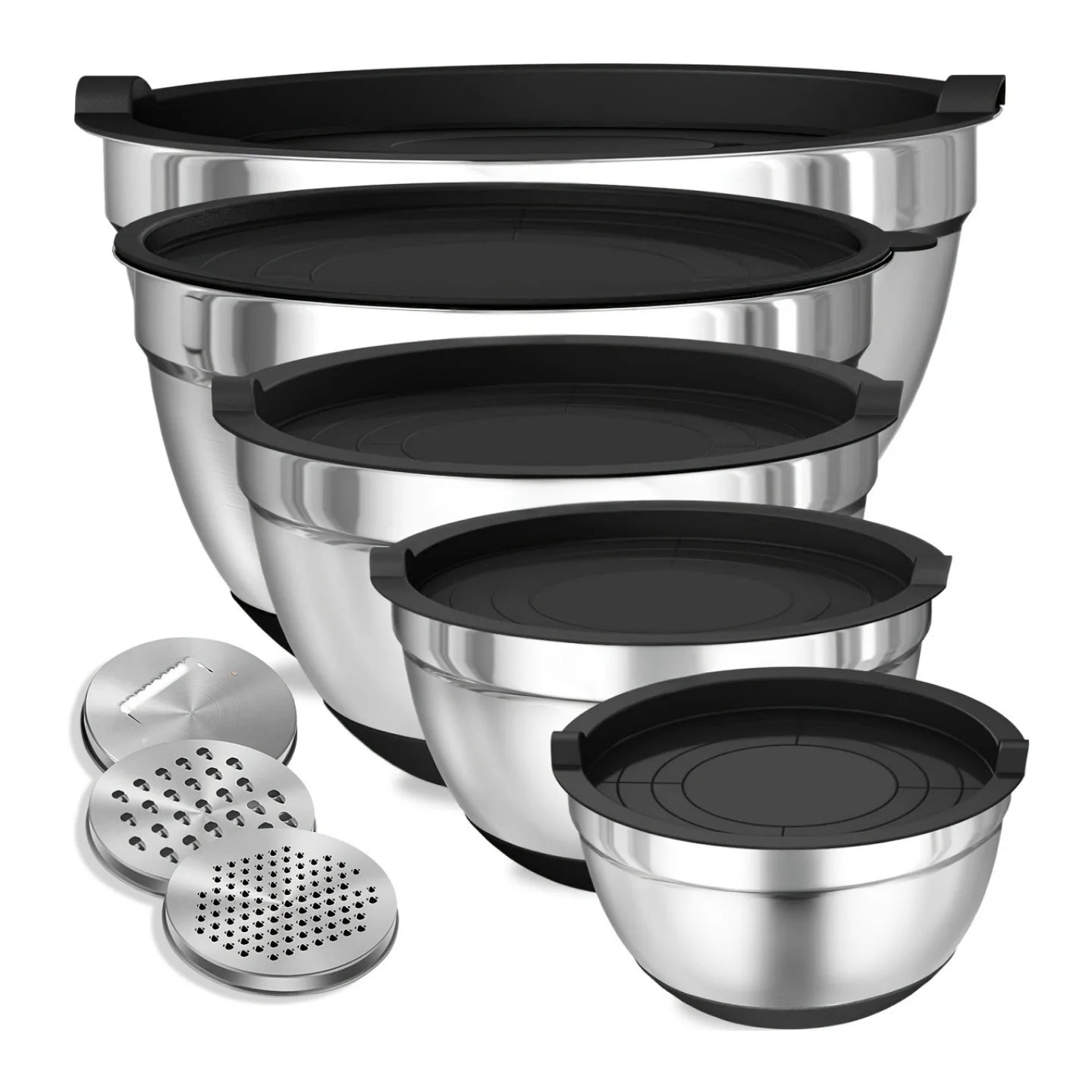 8pcs Mixing Bowls with Airtight Lids Stainless Steel Mixing Bowl Set,
Attachments Bottoms, Black Kitchen Bowls, Baking Serving