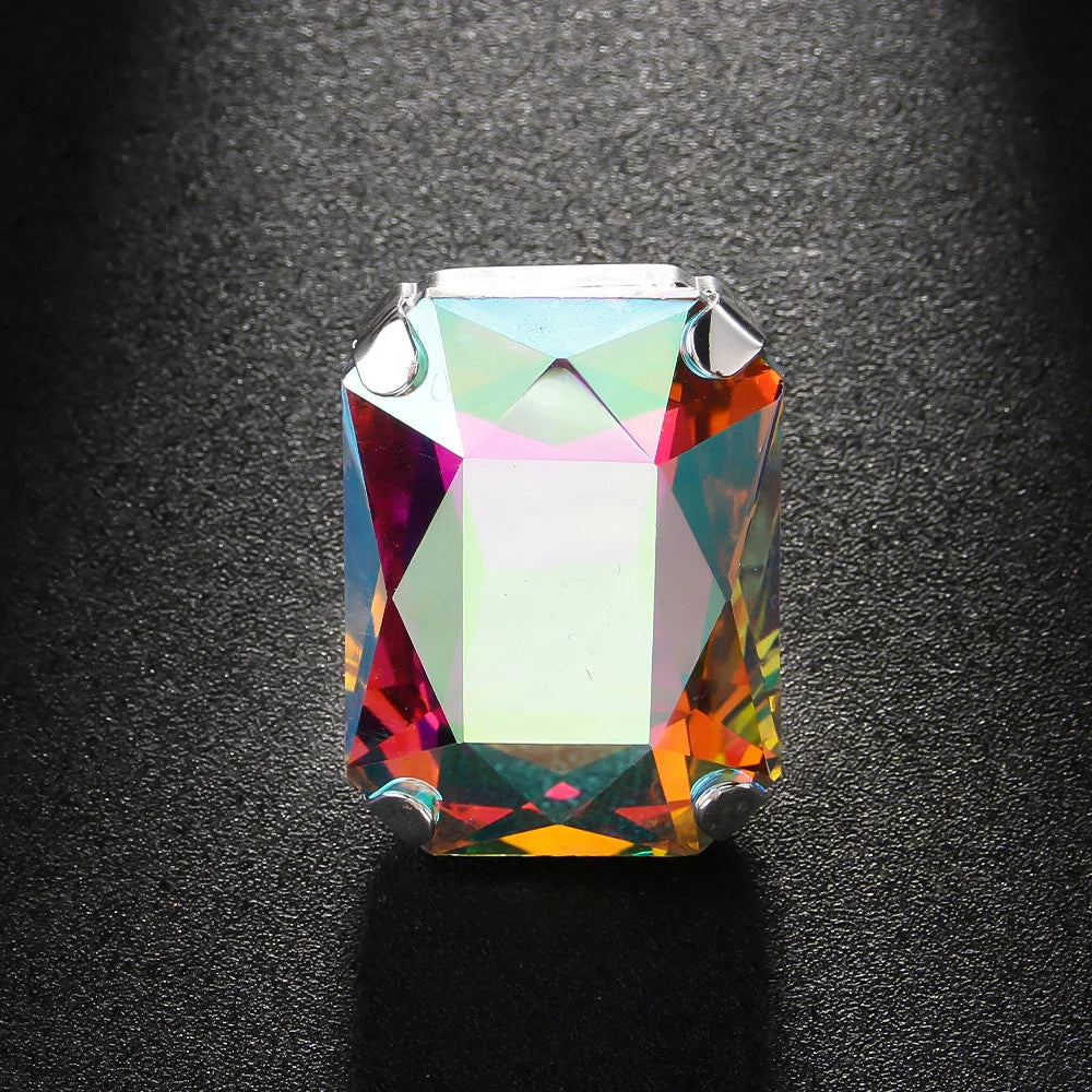 Large Square Ring Blue Square Ring Rhinestone Adjustable Ring