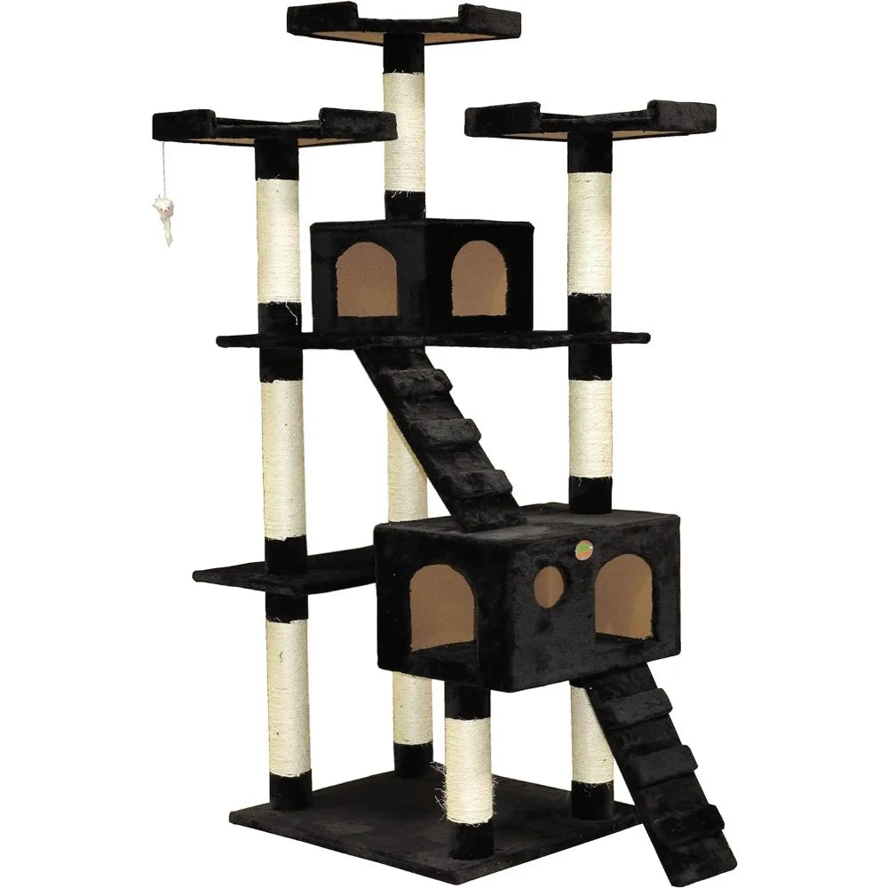 72" Tall Extra Large Cat Tree Tower Condo Cat House
for Large Indoor Cats Play Scratch Hide Climb Activity Furniture with Toy