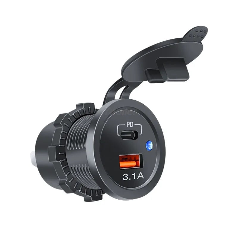 Newest Motorcycle Car 2025 Charger LED Light USB Type-C Charger
Power Socket Cigarette Lighter Waterproof for Car Truck ATV Boat