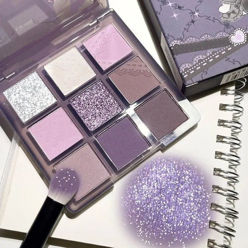 9 Color Pearlescent Purple Eyeshadow Palette Powder Purple