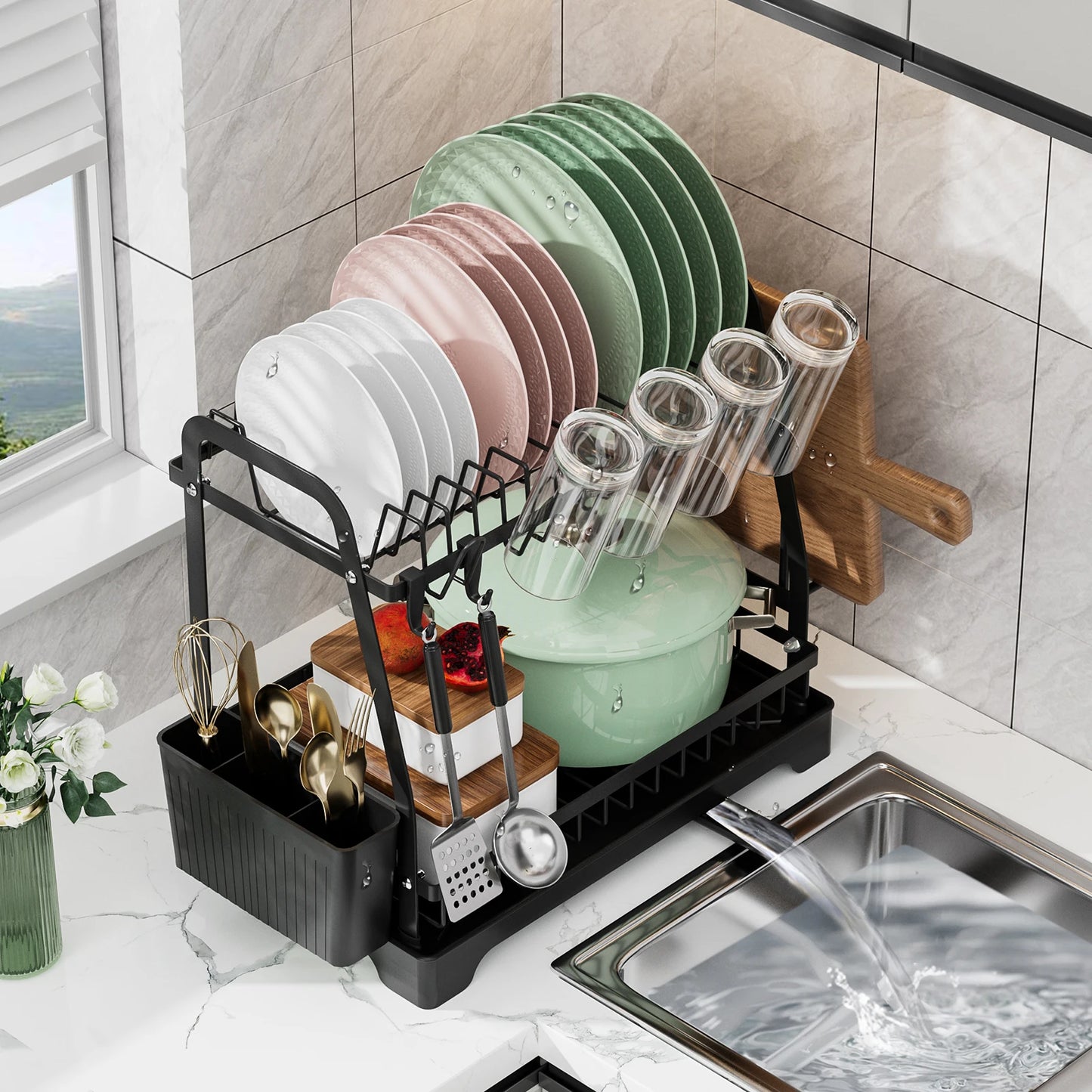 2 Tier Large Dish Drying Rack For Kitchen Counter