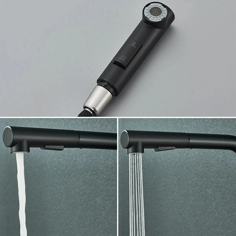 Black 360° Rotation Stream Sprayer Nozzle Stainless Steel Hot Cold Taps Kitchen Faucet Deck Mounted Mixer Tap