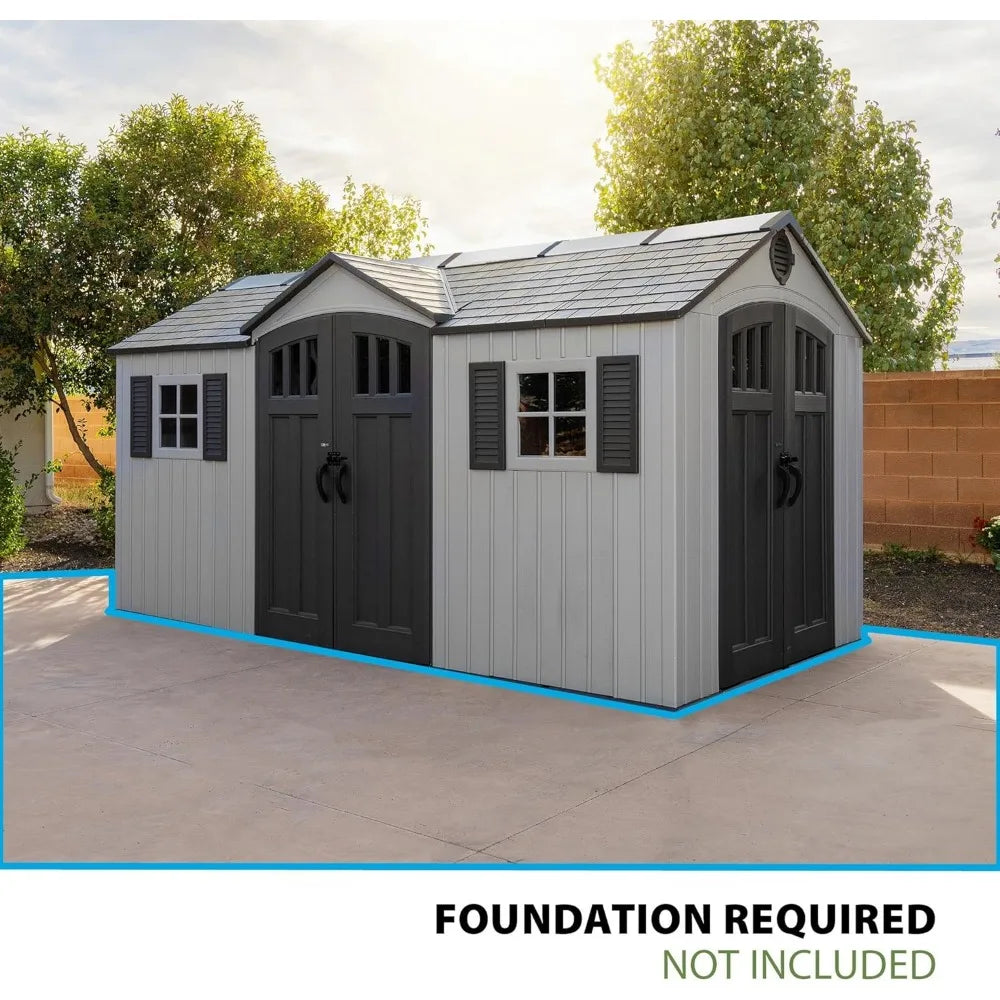 Dual Entry Outdoor Storage Shed, 15 x 8 Foot Sheds & Storage
for Garden Backyard, Patio, Lawn, Brown Gray Dual Entry