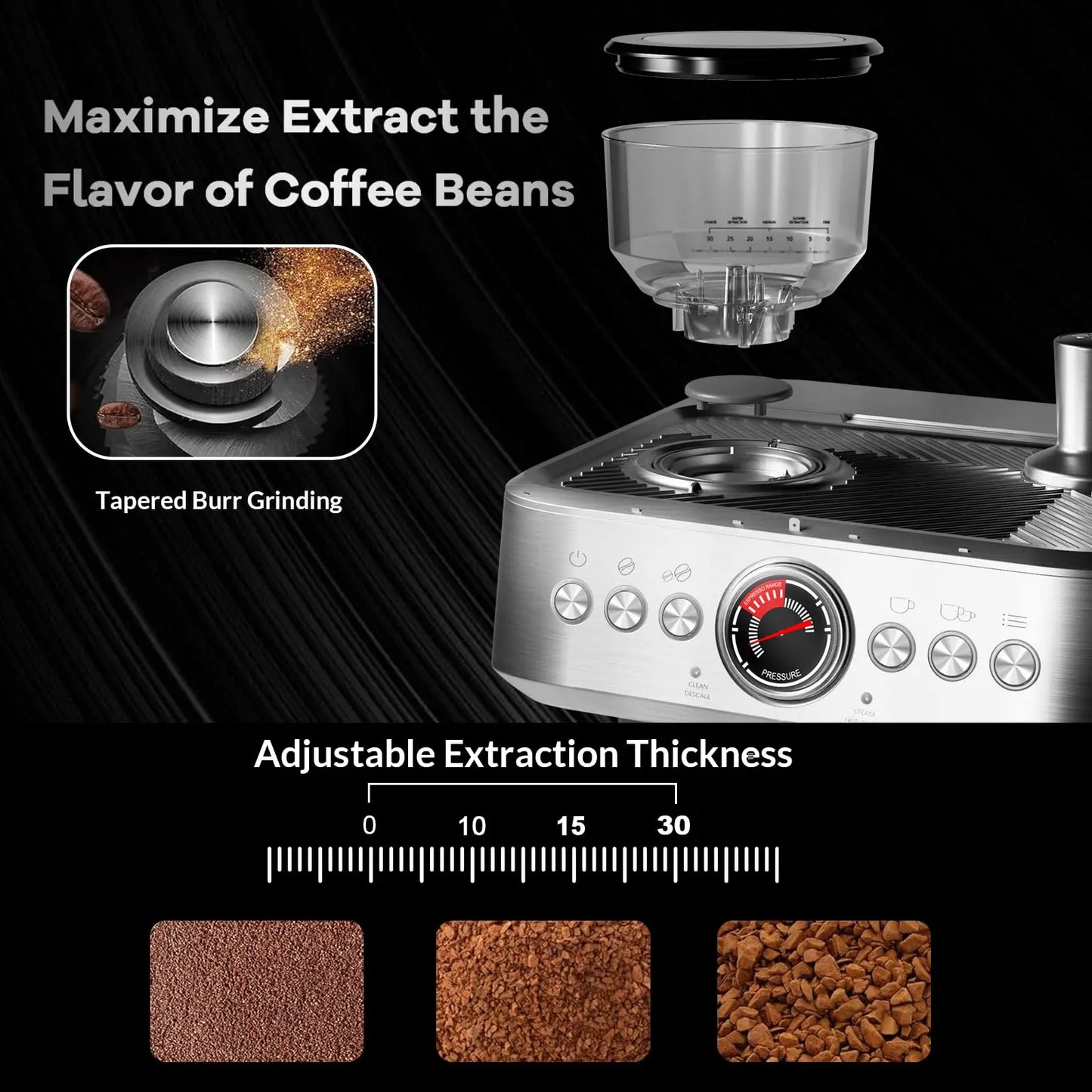 Espresso Coffee Maker With Grinder
20 Bar Stainless Steel Professional Espresso Coffee Maker With Milk Frother, 2.8L Water Tank