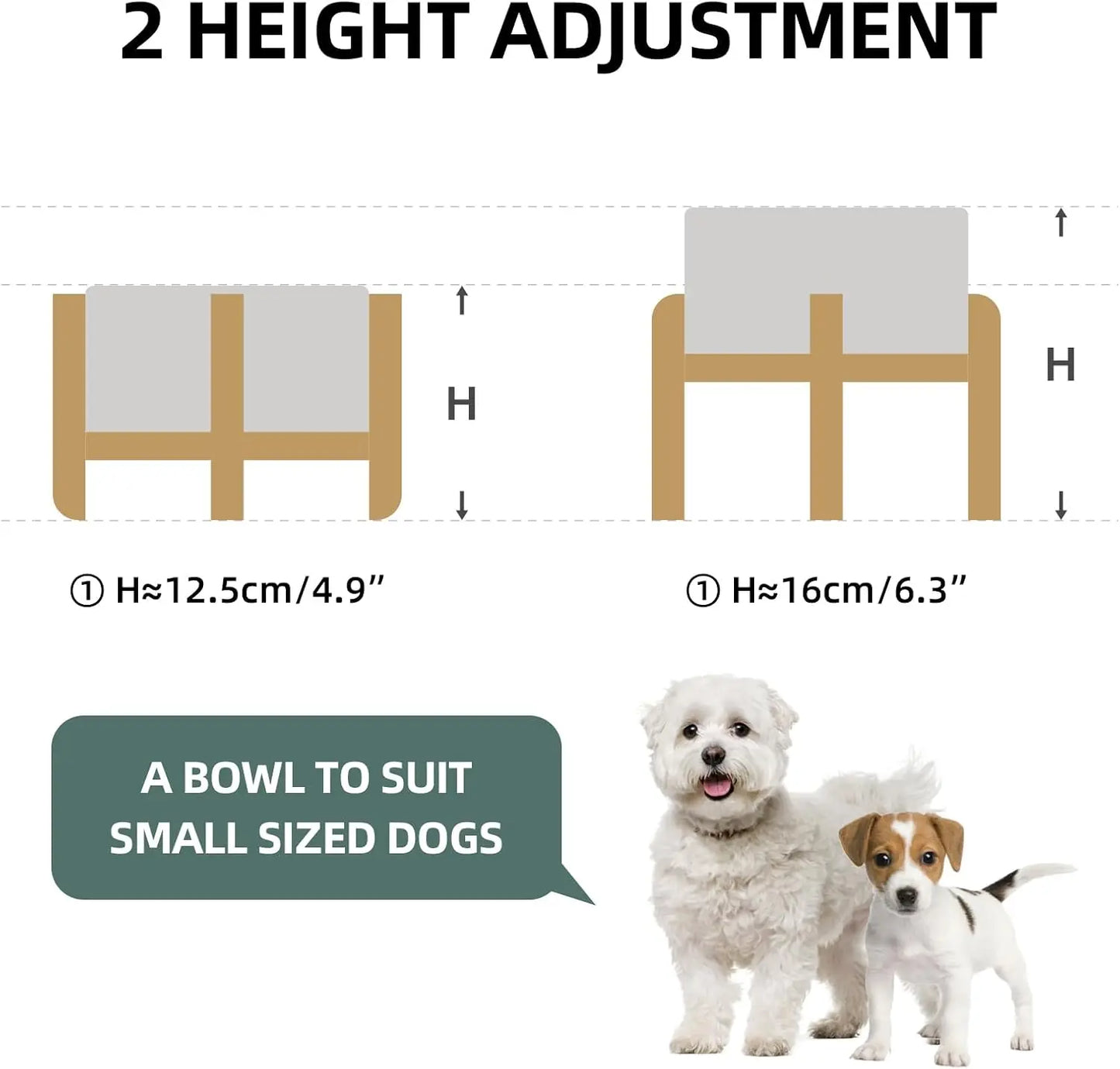 Ceramic Adjustable Raised Double Bowls Set with Stand, 2 Heights Elevated, Food & Water Bowls for Small Breed Dogs