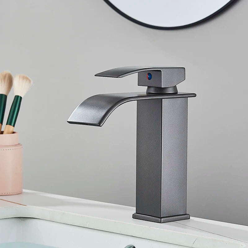 Black Waterfall Bathroom Faucet Basin Vanity Vessel Sinks Mixer Tap Cold And Hot Water