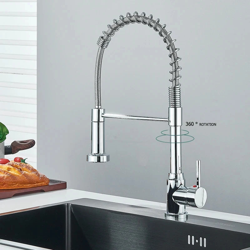 Chrome Spring Pull Down Kitchen Faucets
Stream Spray Head Hot Cold Water Tap Stainless Steel