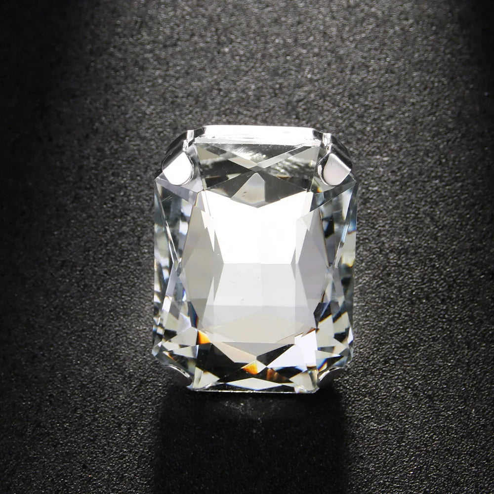 Large Square Ring Blue Square Ring Rhinestone Adjustable Ring