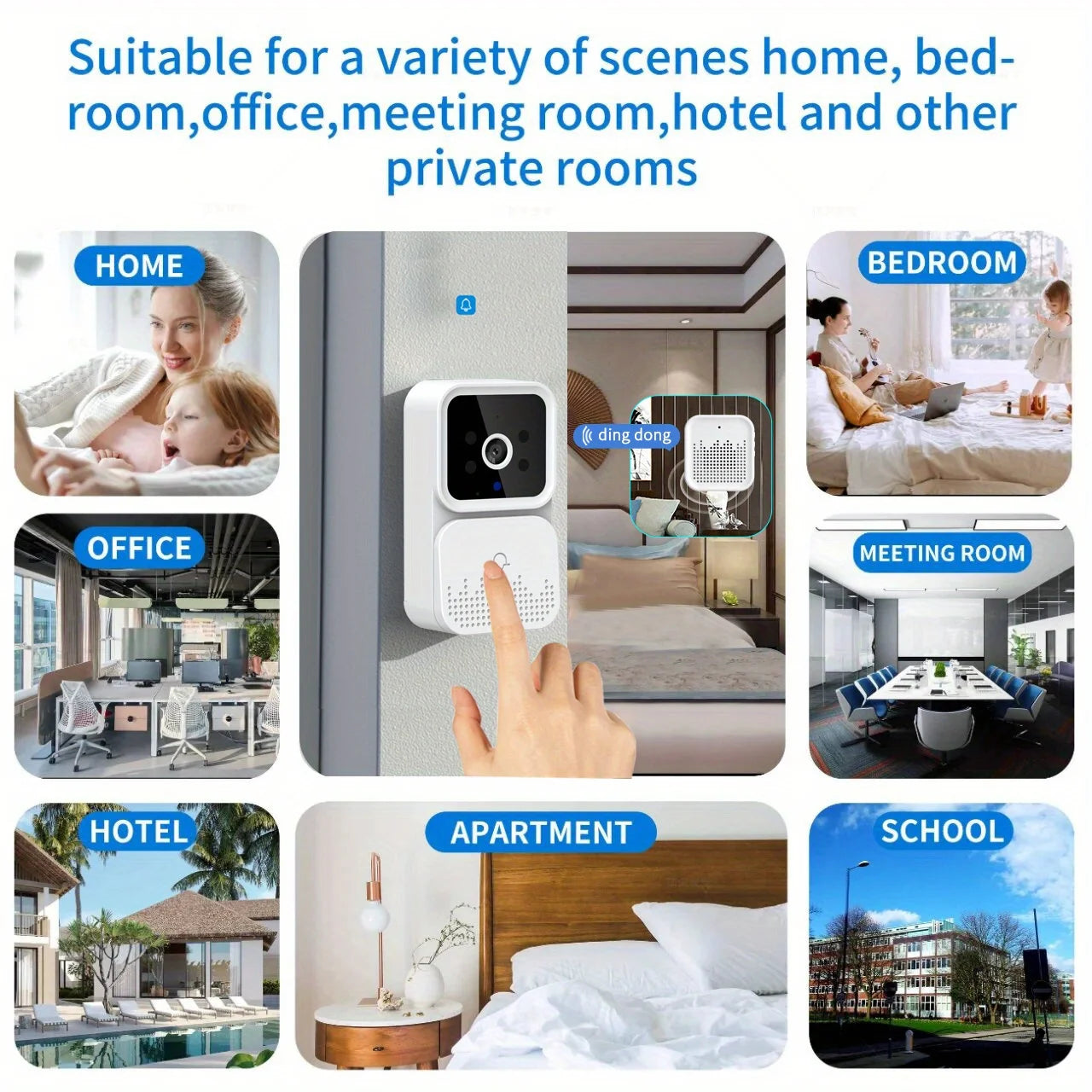 Wireless smart video doorbell 2.4GWiFi, 2-channel audio, night vision, \
SD card/cloud storage home security surveillance camera