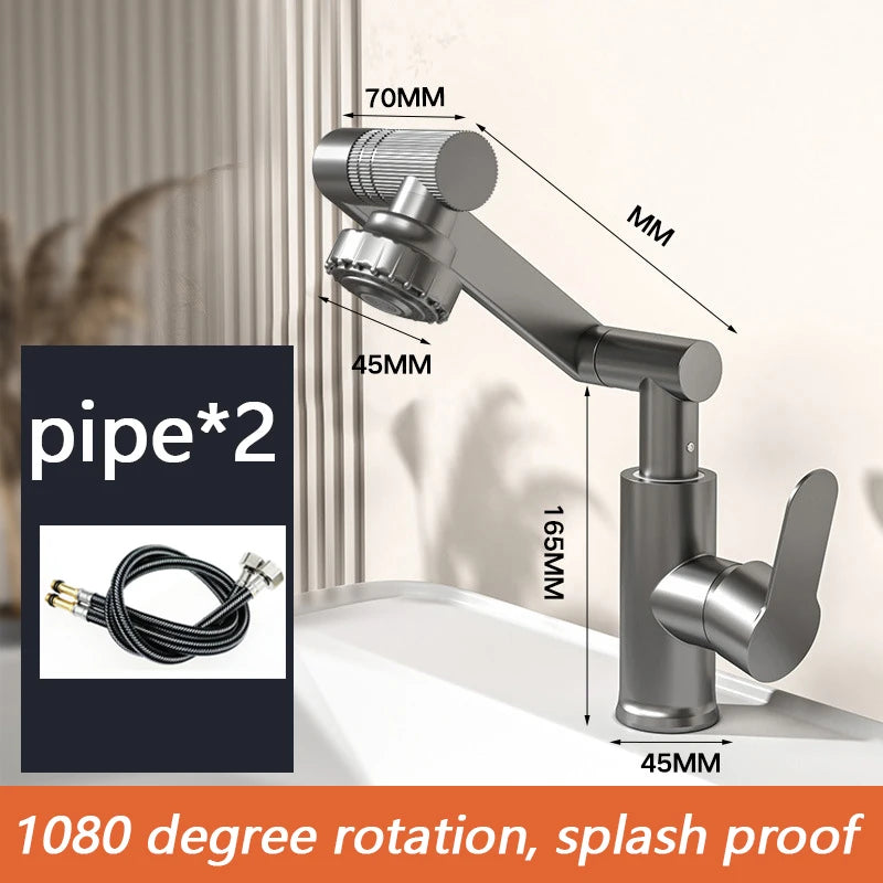 1080° Swivel Bathroom Sink Faucet Basin Faucet Mixer Deck
Mounted Splash Proof Water Tap Shower Head Aerators Tapware PIPE x 2