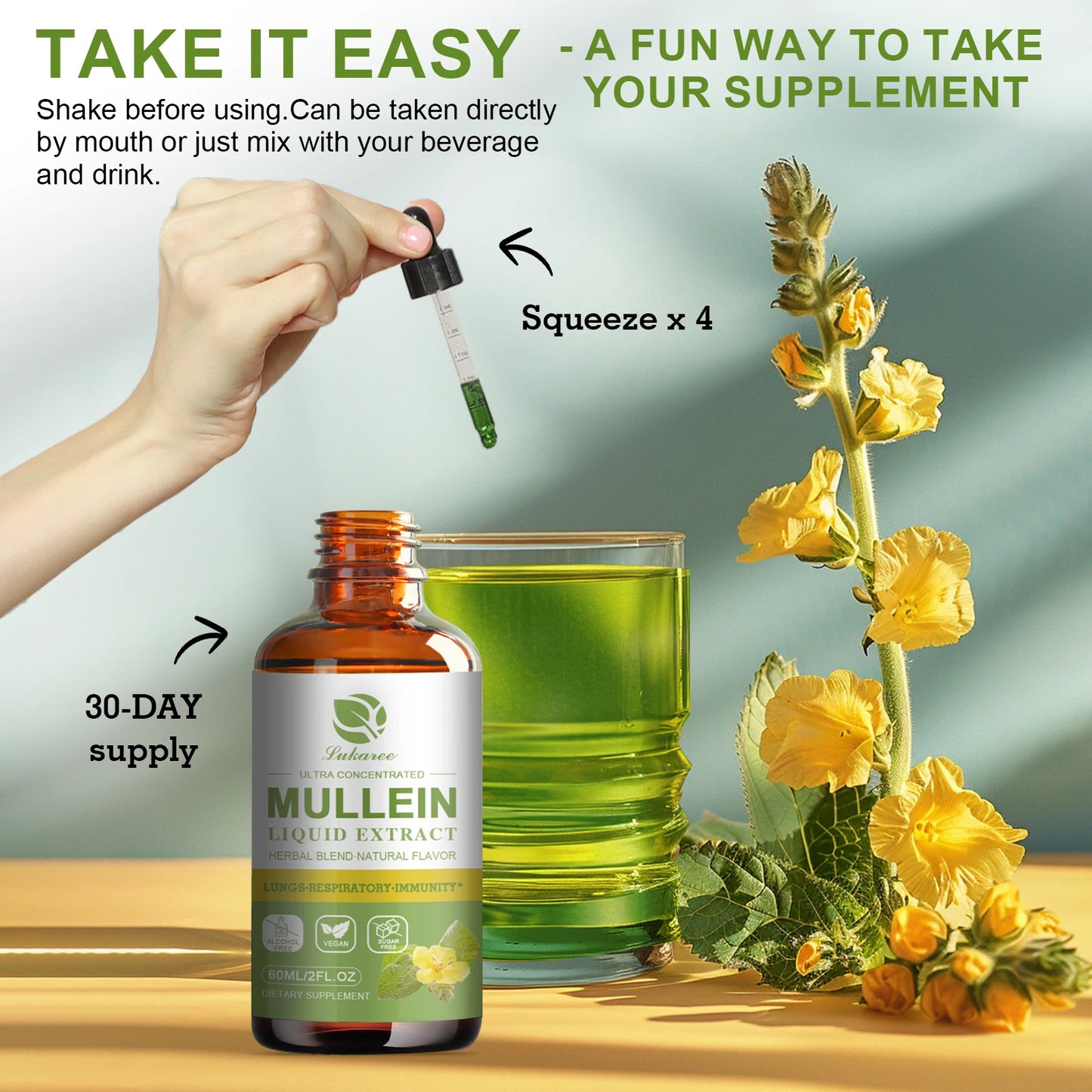 Mullein Drops for Lungs -
Mullein Leaf Extract Supplement -
Lung & Bronchial Cleanse - Respiratory Health Support