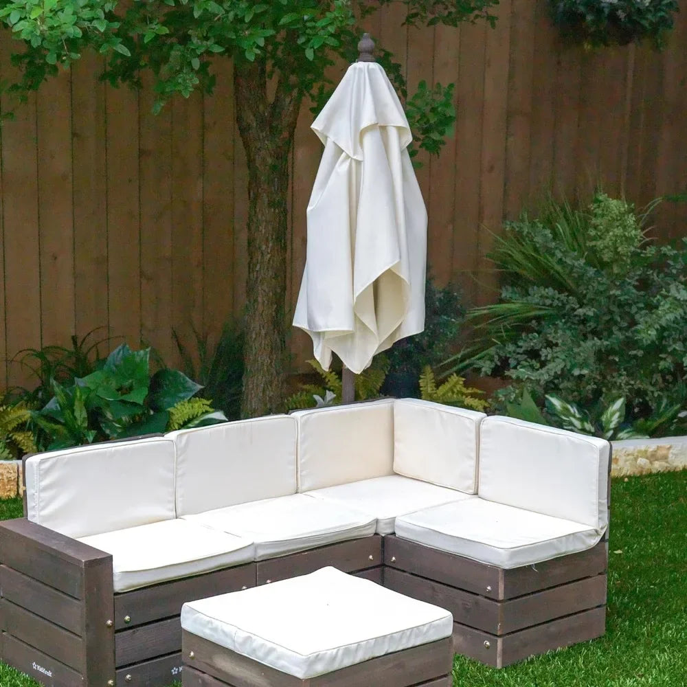 Footstool and Umbrella Set Outdoor Sessions Gardens Sets With Cushion Patio Furniture