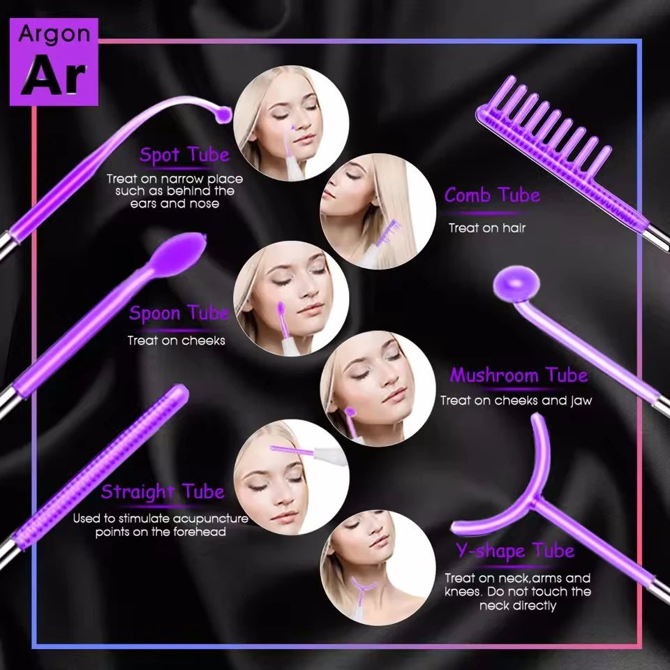 6 IN 1 High Frequency Electrode Wand w/Neon Electrotherapy
Glass Tube Spot Acne Remover Skin Care Face Hair Salon Beauty Device