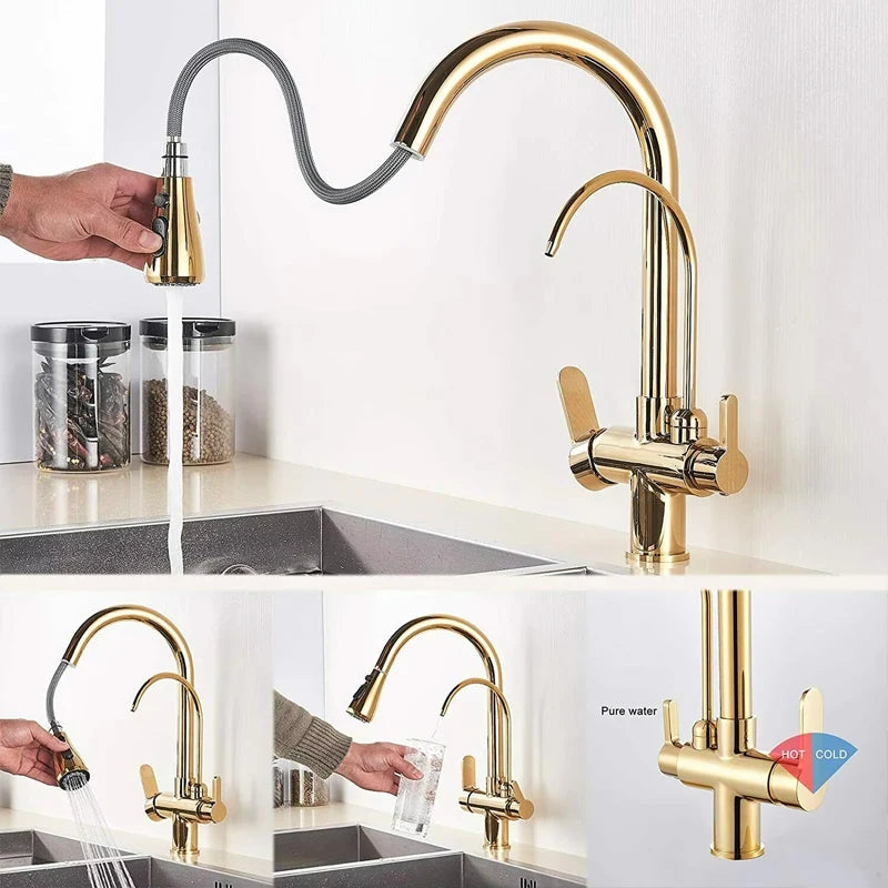 Purify Water Kitchen Faucet Deck Mounted Dual Handle Faucet
Purification Kitchen Sink Faucet 2 Swivel Spout Water Mixer Tap