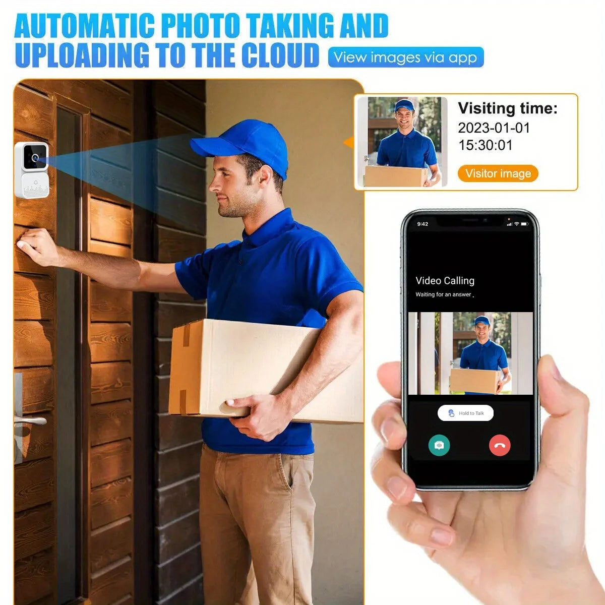 Wireless smart video doorbell 2.4GWiFi, 2-channel audio, night vision, \
SD card/cloud storage home security surveillance camera