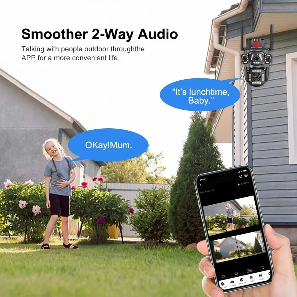 4K Dual Lens Screen Camera Outdoor Three Screens
Protection Motion Detection Outdoor IP CCTV Surveillance Cameras