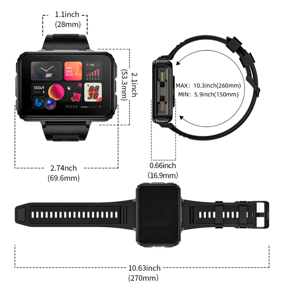 Android Watch Phone Square Big Screen Wifi 4G Dual Camera with Flashlight Gaming Watch
Passometer Fitness Tracker, Call & Message Reminder, Alarm, Caloric Counter, Heart Tracker, Calculator & more